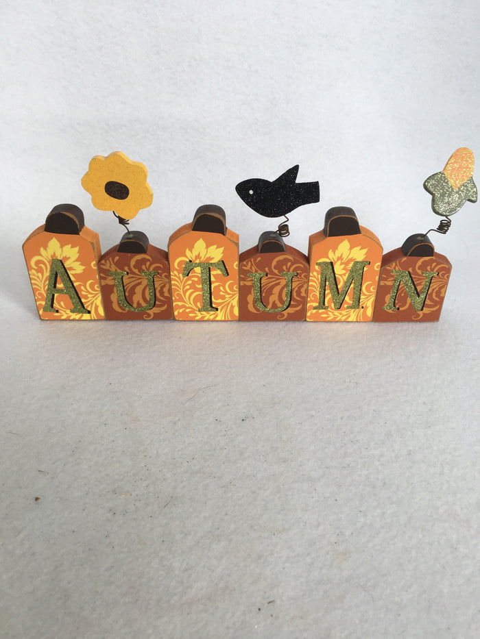 Harvest Autumn Block Sitter with Raven, Corn Husk and Sunflower