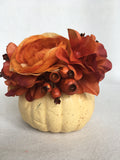 Harvest Medium White Pumpkin Topped With Autumn Flowers and Berries