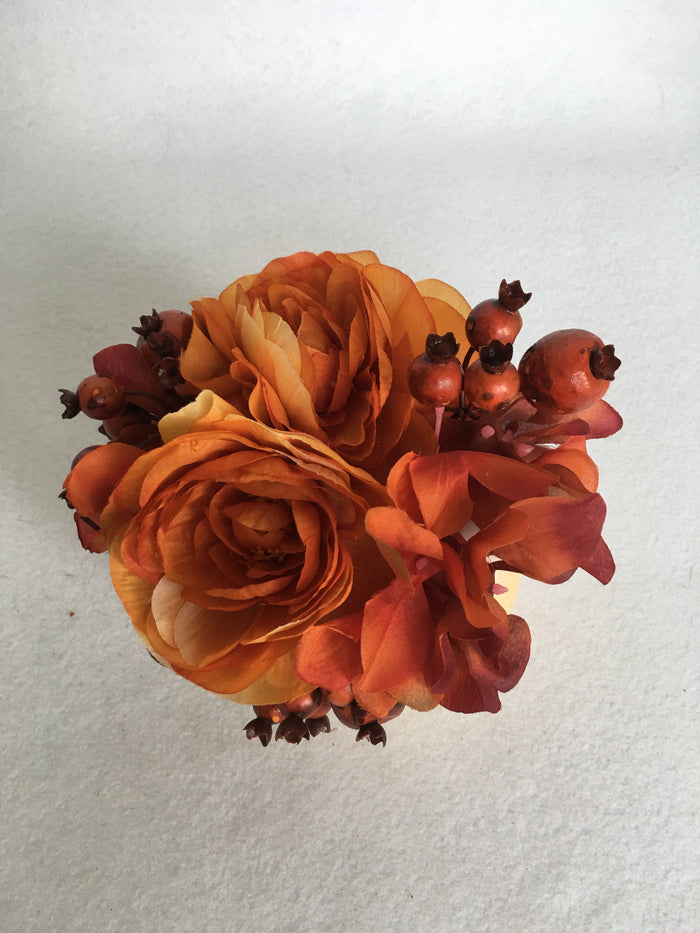 Harvest Medium White Pumpkin Topped With Autumn Flowers and Berries