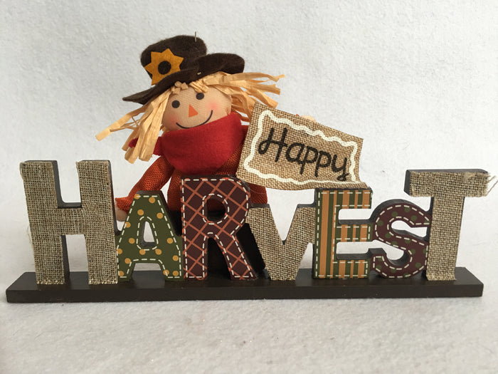 Harvest Wooden Block Sitter With Scarecrow