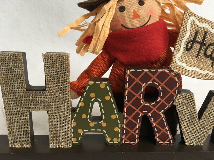 Harvest Wooden Block Sitter With Scarecrow