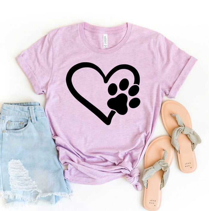 Heart-Outline Paw Print Tee