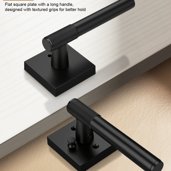 Heavy Duty Door Handles Knurled Matte Black Finish, Privacy/Passage Function, DL38305BK