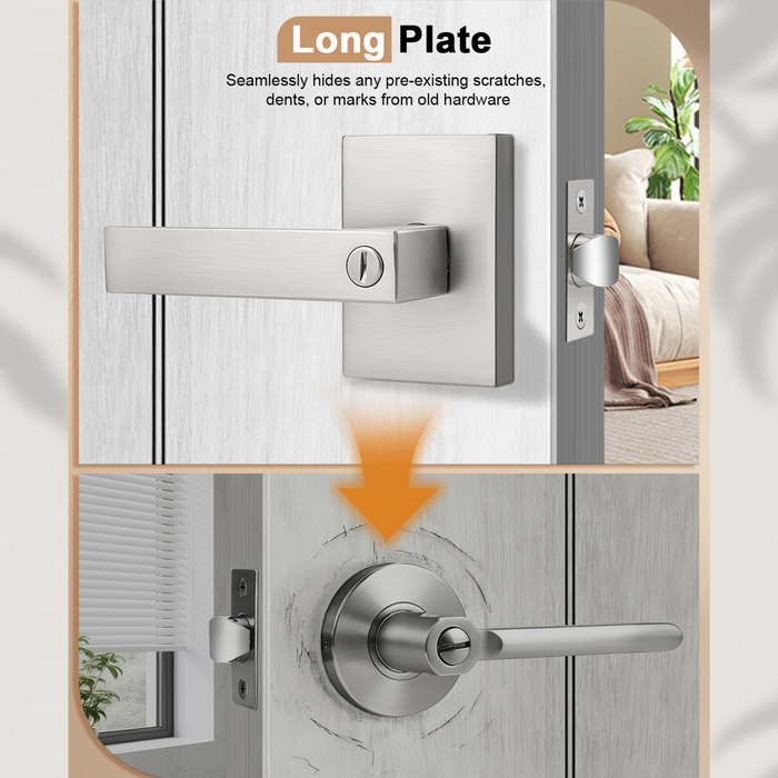 Heavy Duty Door Handles Long Plate Brushed Nickel Finish, Privacy/Passage Function, DL38401SN