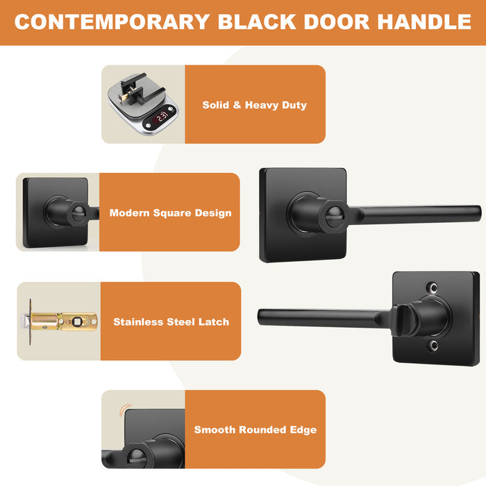 Heavy Duty Door Handles Matte Black Finish, Privacy/Passage Function, DL1603BK