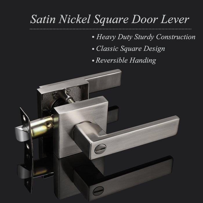 Heavy Duty Door Levers Satin Nickel Finish Privacy Door Handle Locks for Bedroom Bathroom DL01SNBK - Probrico