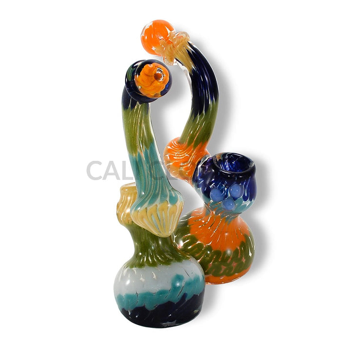 Helix Pattern With Dotted Marble Color Glass Bubbler
