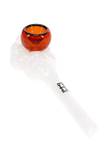 White cloud-shaped glass hand pipe with amber orb bowl, star decals, and compact handheld shape