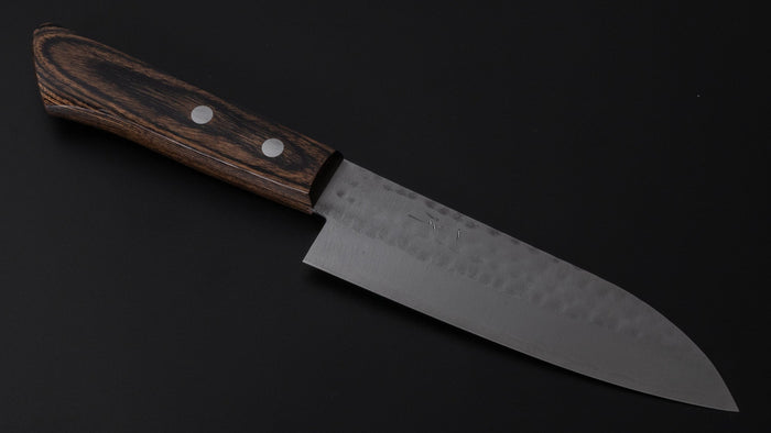 Hitohira NM Tsuchime Santoku 130mm Pakka Handle (No Bolster/ Brown) - HITOHIRA