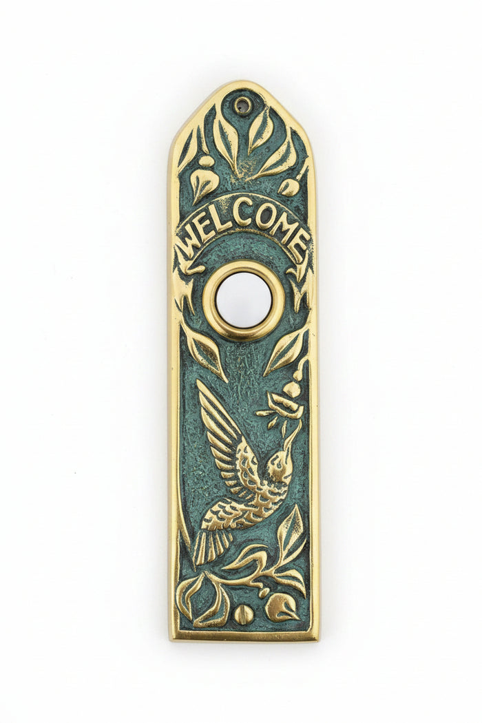 Hummingbird Narrow Doorbell - Verdigris Whitehall