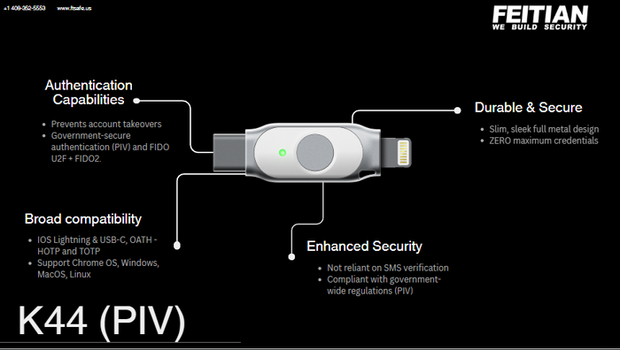 K44 USB-C + Lightning PIV Security Key