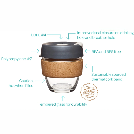 KeepCup Reusable Coffee Cup - Brew Glass & Cork - Medium 12oz