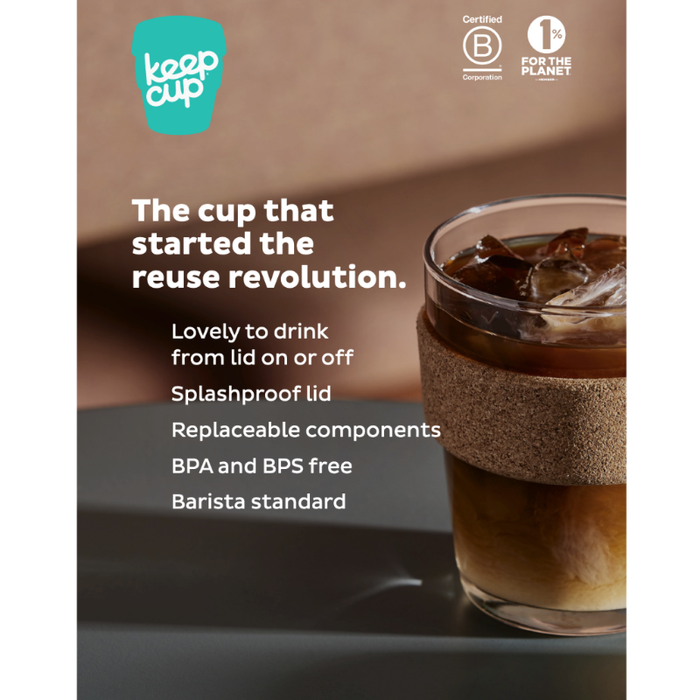 KeepCup Reusable Coffee Cup - Brew Glass & Cork - Small 8oz