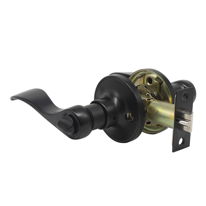 Keyed Entry Door Lever, Black Door Lock, Wave Handle on Round Rose - Probrico