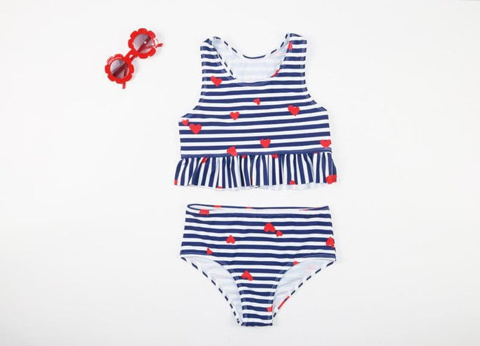 Kid Girl's Heart Striped Print Swimsuit