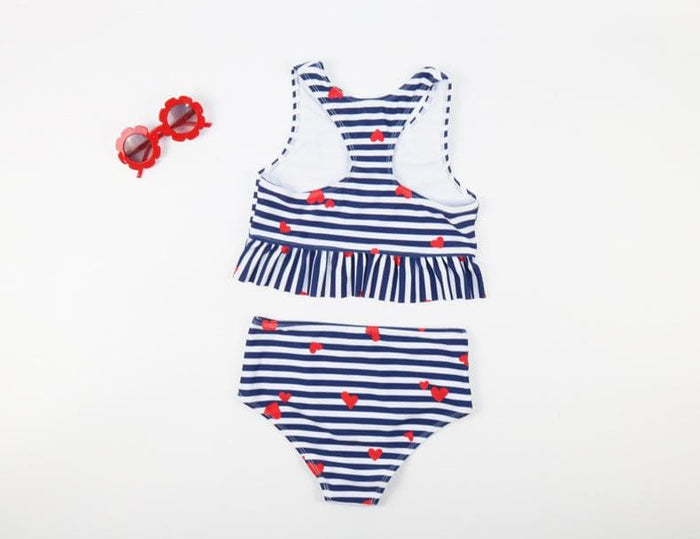 Kid Girl's Heart Striped Print Swimsuit