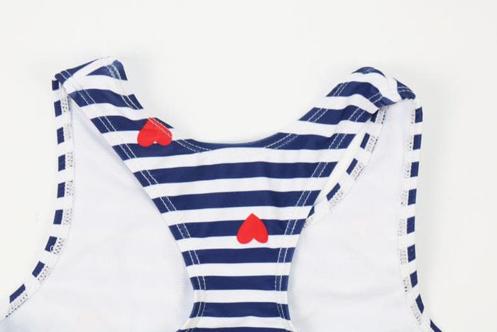 Kid Girl's Heart Striped Print Swimsuit