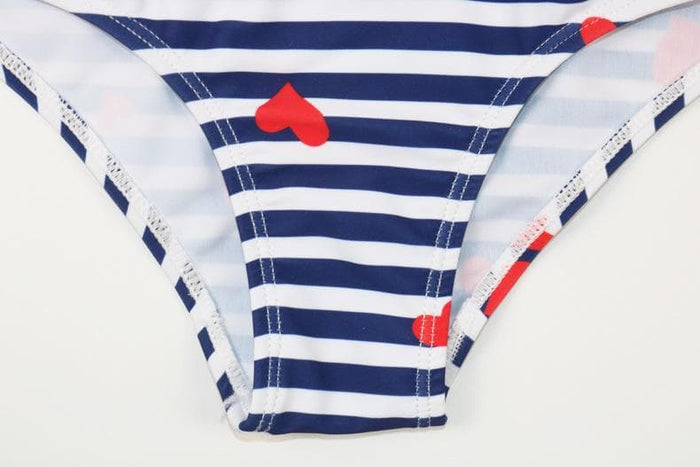 Kid Girl's Heart Striped Print Swimsuit