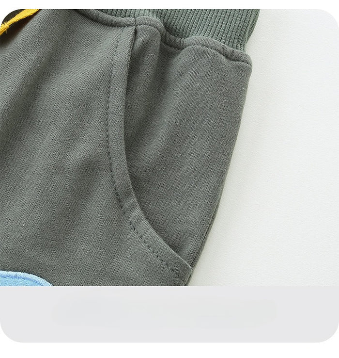 Kids Olive Green Casual Vehicle Design Shorts