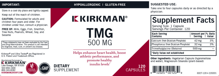 Kirkman TMG 500 MG Capsules 3