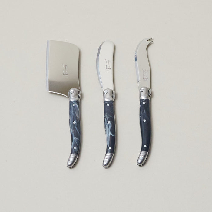 Laguiole 3 Piece Mini Cheese Utensil Set, Black Marble in Kraft Paper Box