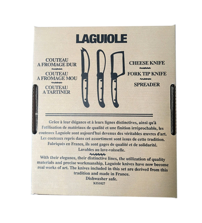 Laguiole 3 Piece Mini Cheese Utensil Set, Black Marble in Kraft Paper Box