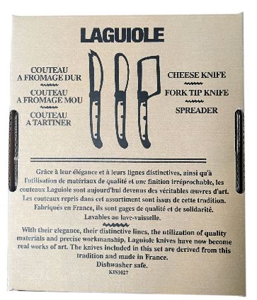 Laguiole 3 Piece Mini Cheese Utensil Set, Stainless Steel in Kraft Paper Box