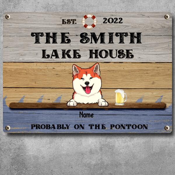 lake house decor Metal Lake House Sign, Gifts For Pet Lovers, Probably On The Pontoon Personalized Family Sign