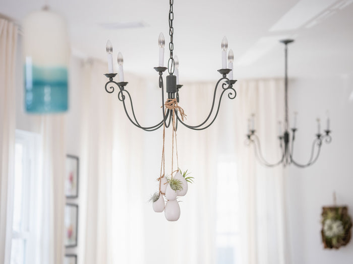 Large Ivory Ceramic Hanging Planter With Flat Bottom