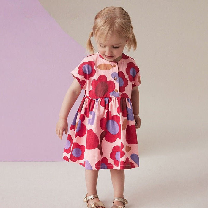 Little Girl's Cute Pink Flower Print Party Dress