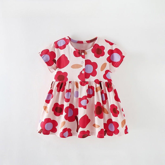 Little Girl's Cute Pink Flower Print Party Dress