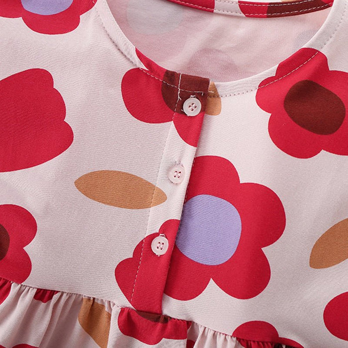 Little Girl's Cute Pink Flower Print Party Dress