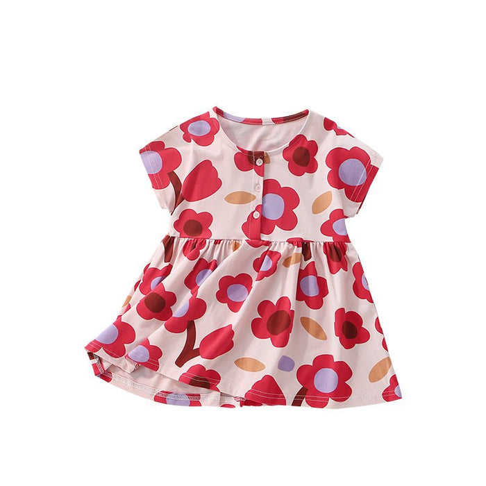 Little Girl's Cute Pink Flower Print Party Dress