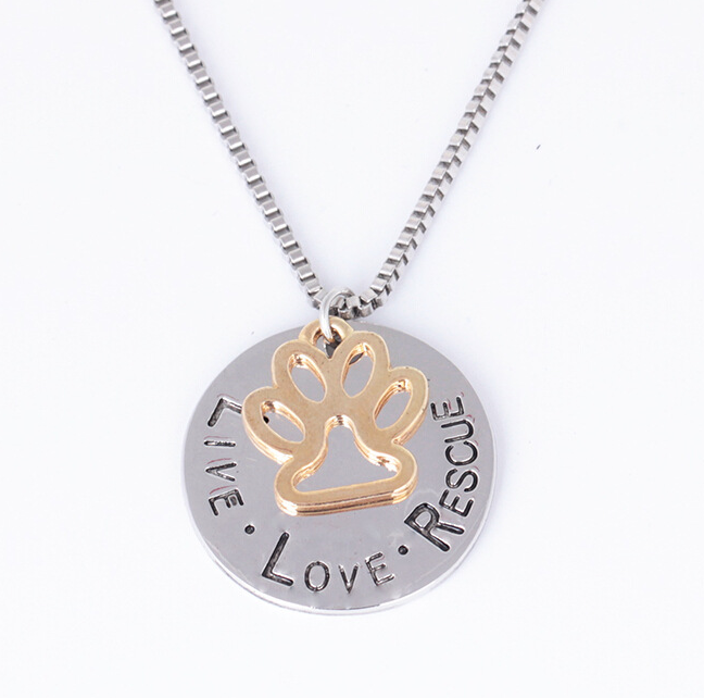 Live Love Rescue Round Paw Necklace