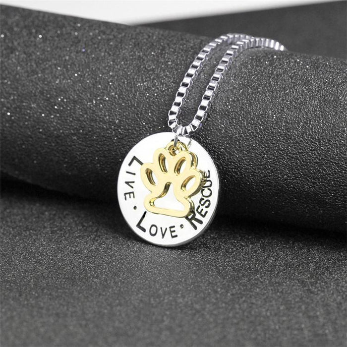 Live Love Rescue Round Paw Necklace