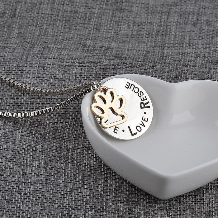 Live Love Rescue Round Paw Necklace