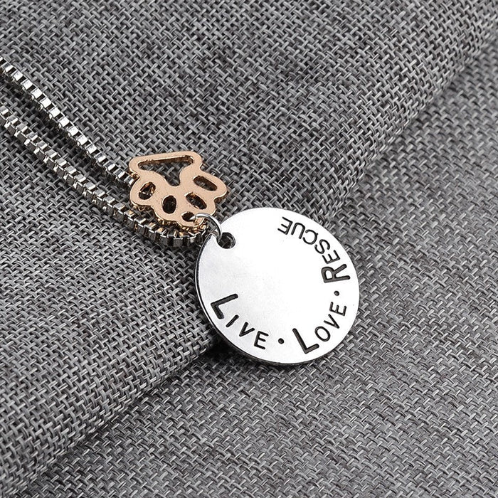 Live Love Rescue Round Paw Necklace