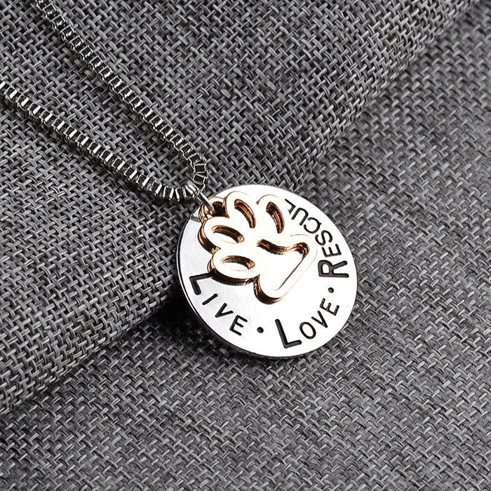 Live Love Rescue Round Paw Necklace