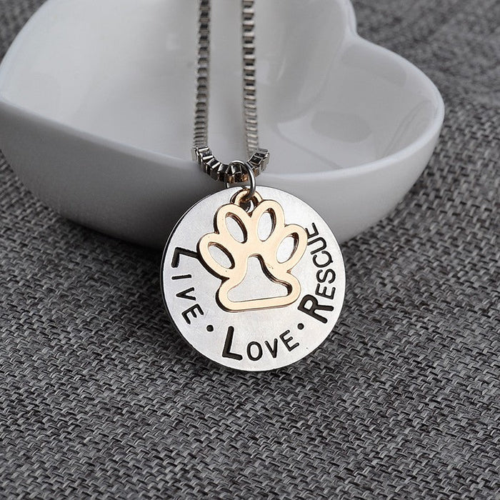 Live Love Rescue Round Paw Necklace