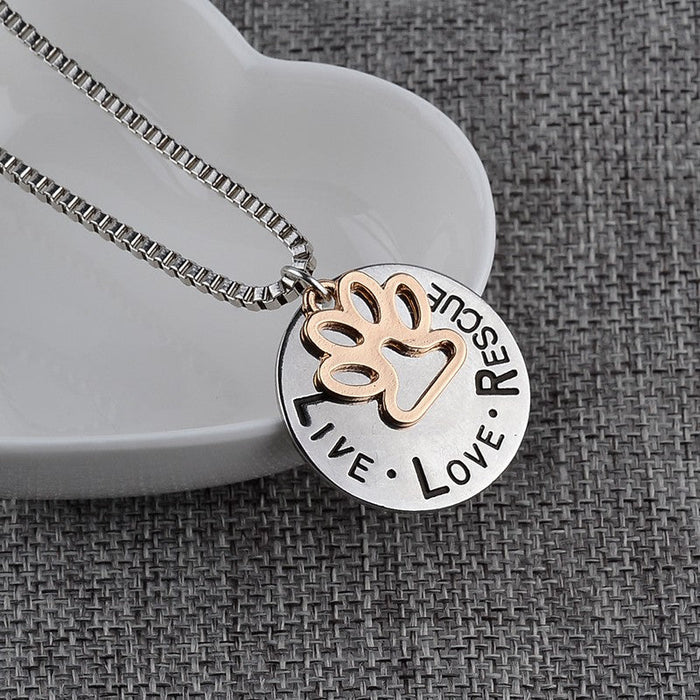 Live Love Rescue Round Paw Necklace