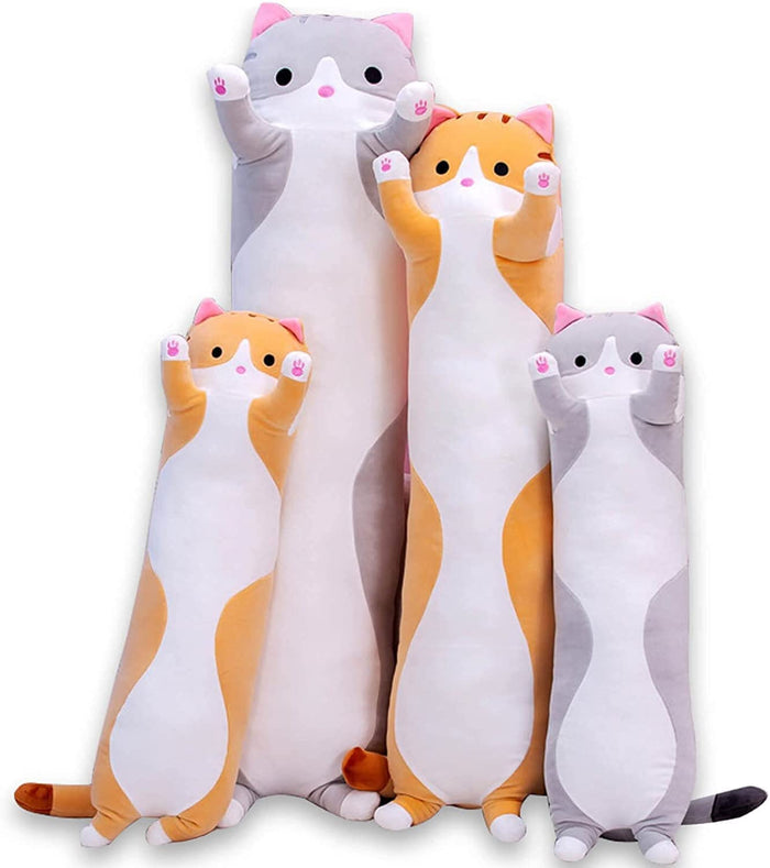Long Cat Plush Body Pillow — Gray or Orange