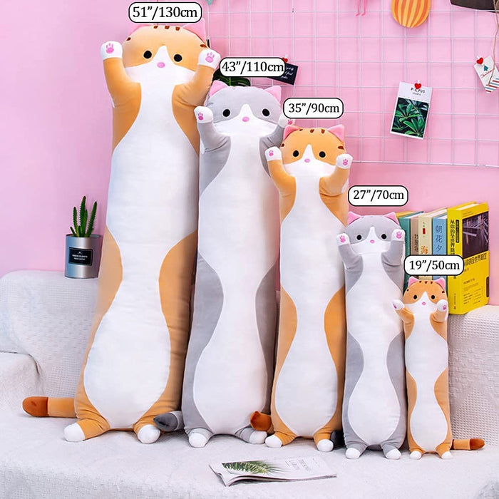 Long Cat Plush Body Pillow — Gray or Orange