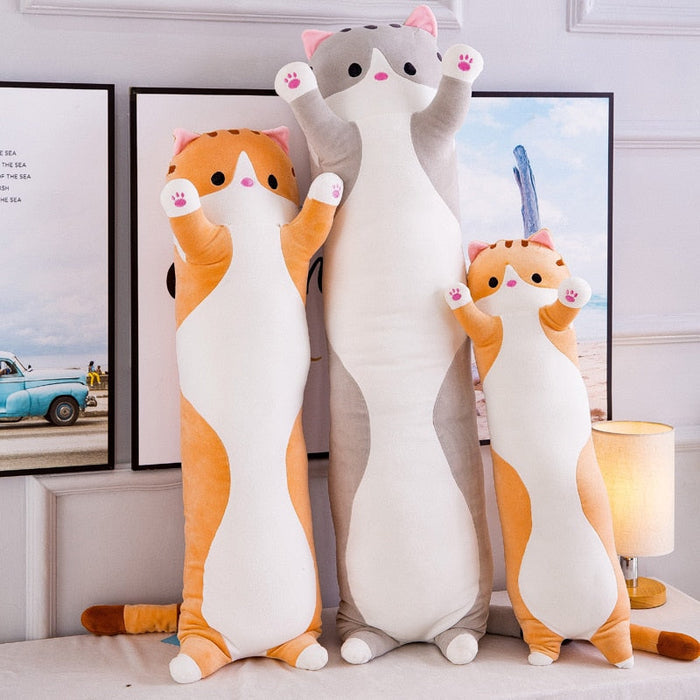 Long Cat Plush Body Pillow — Gray or Orange