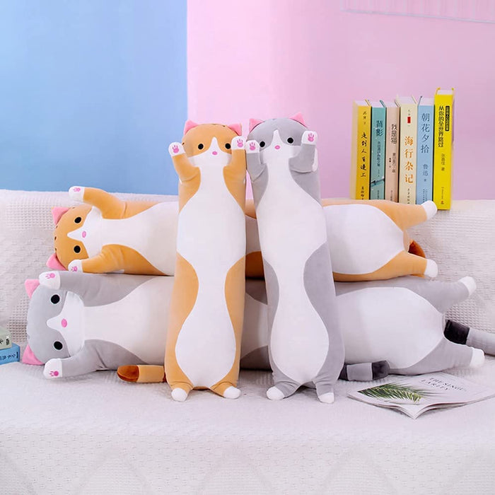Long Cat Plush Body Pillow — Gray or Orange