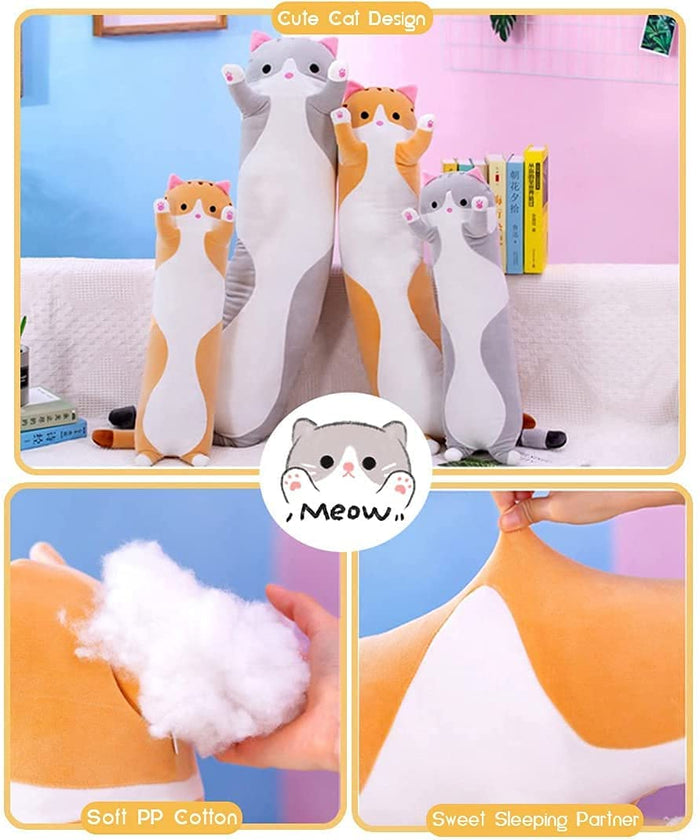 Long Cat Plush Body Pillow — Gray or Orange