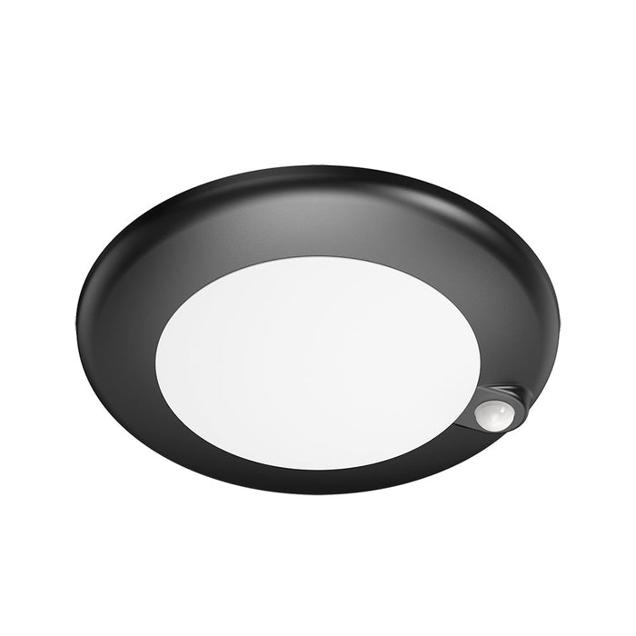 Product Marketing Image of Simply Secured SKU: DL205S-4-10W-5CCT-R90-0082-BK by Vendor Lotus LED Lights Product Lotus 4" PIR Sensor Round Surface Mount Black Backlit LED Disk 10W 5CCT 850 lm Wet Energy Star CRI 90+ | DL205S-4-10W-5CCT-R90-0081