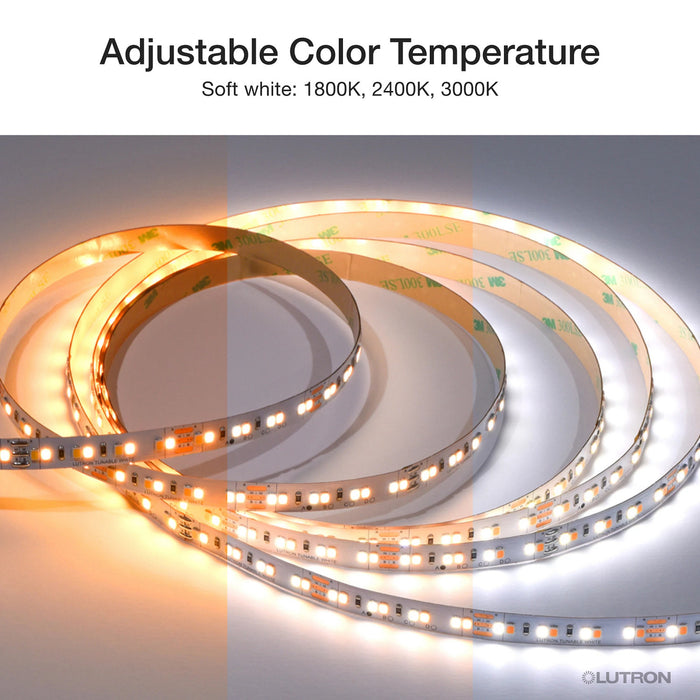 Lutron Lumaris soft white 1800K-3000K color temperature range graphic for tape light LU-T05-SW