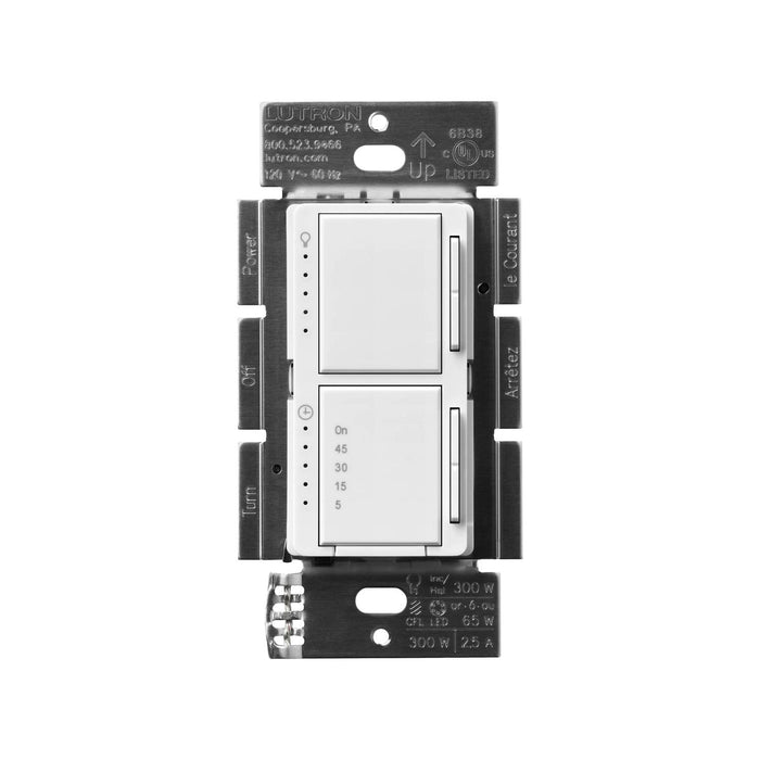 Lutron Maestro LED+ Dual Dimmer and Timer Switch, 75-Watt LED Bulbs/2.5 Amp Fans, Single-Pole | MACL-L3T251B-WH