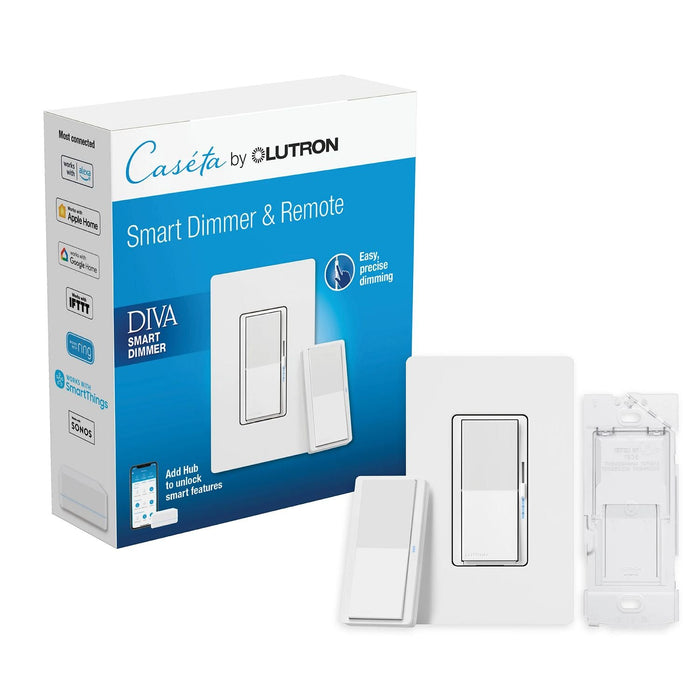 Lutron Pico Paddle Remote and Diva Smart Dimmer Kit, Trilingual | DVRF-PKG1D-WH