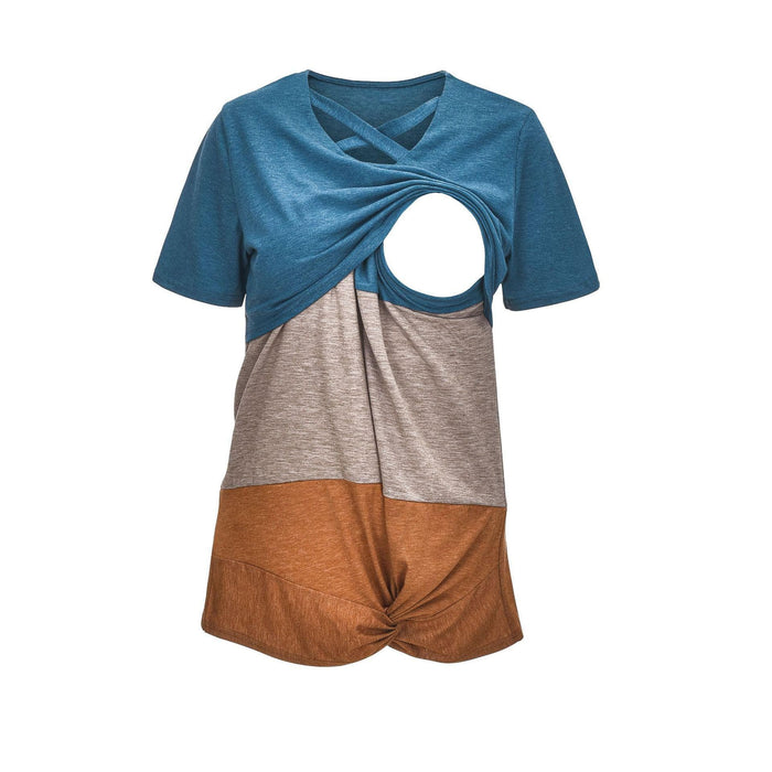 Maternity Stylish Color Block Short Sleeve Nursing Top